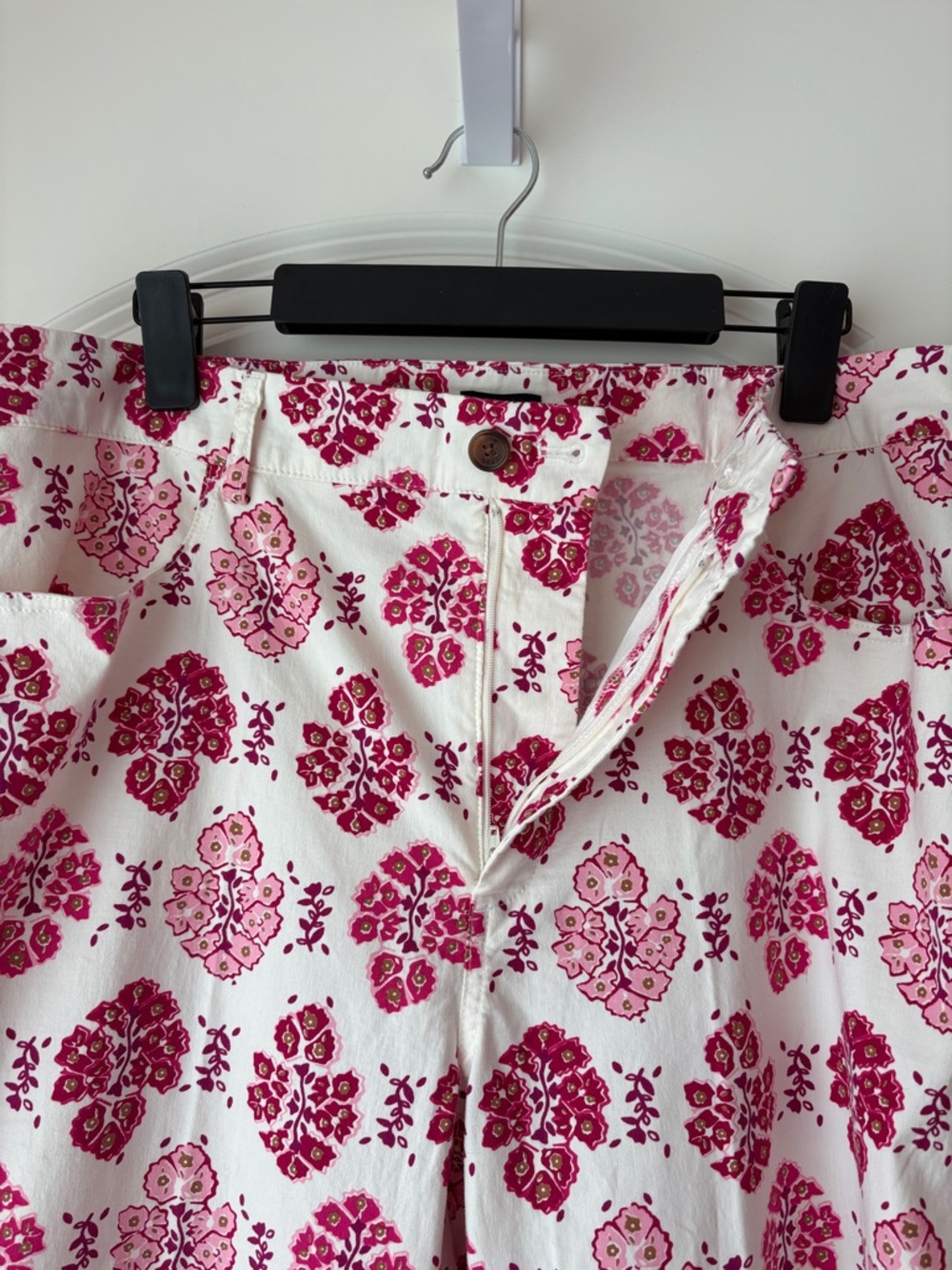 J. Crew High Rise White Straight Ankle Pants with Pink Floral Print - Picture 6 of 10